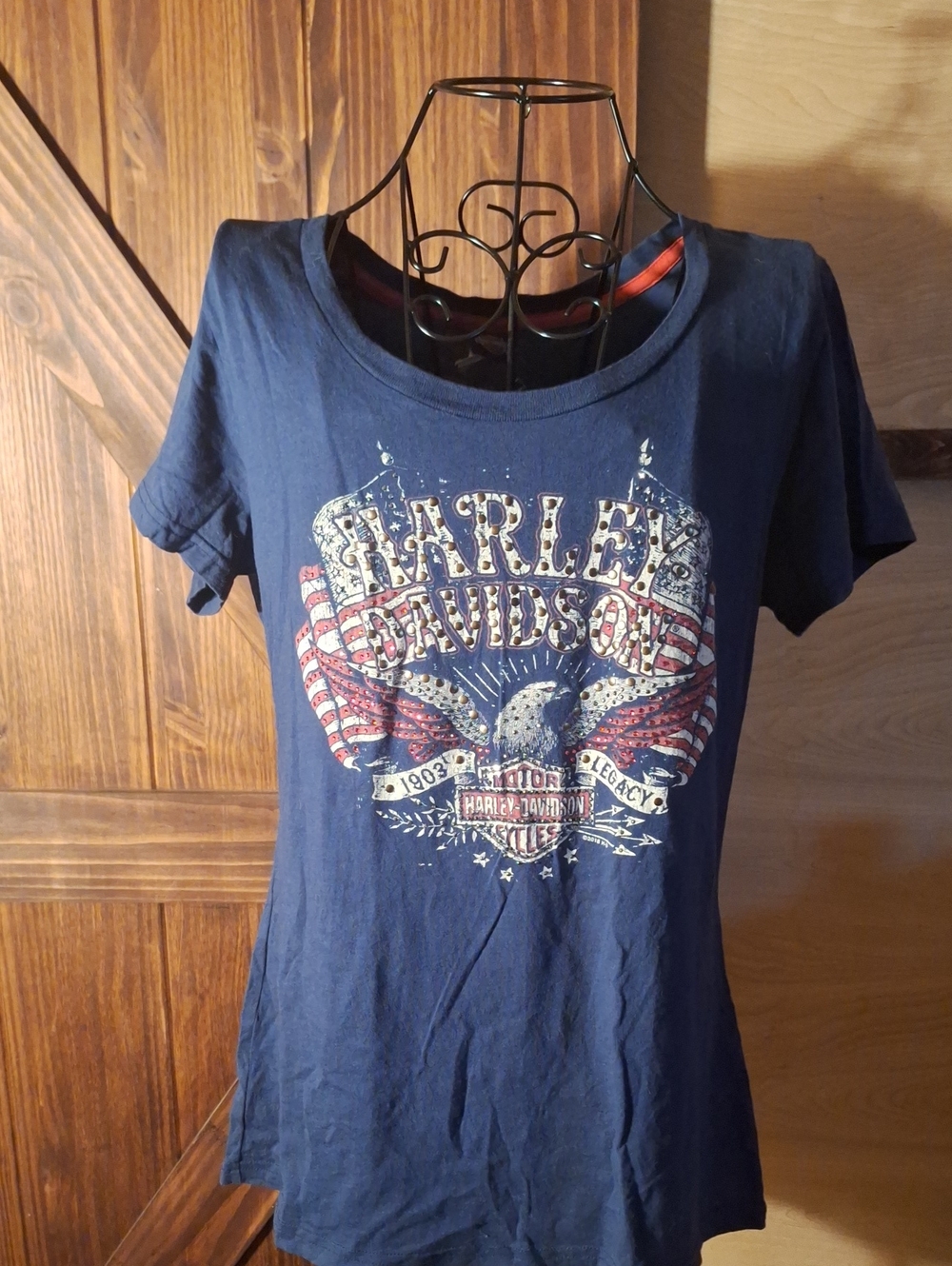 Harley-Davidson Navy Short Sleeve Tee with Flag & Eagle Graphic